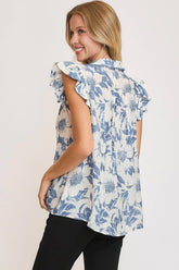 Umgee Full Size Botanical Print Babydoll Top Plus Size OutfitFlow